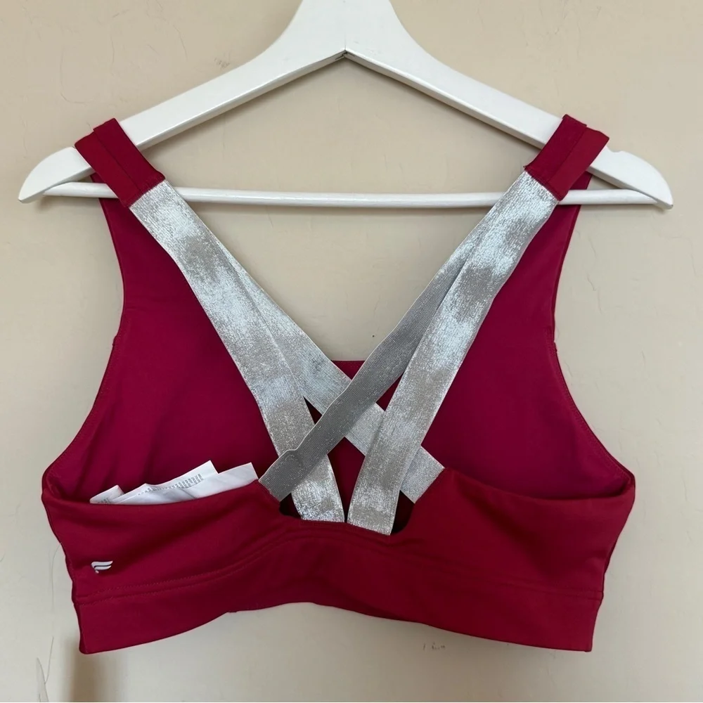 Fabletics Paige Low Impact Sports Bra Red Silver XL Women’s Large